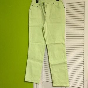 Straight cut jeans lime green , brown , and grey
